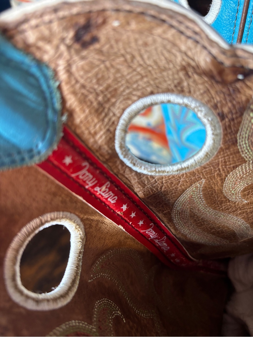 Tony Lama 3D Collection Turquoise Brown Leather Boots - Picture 7 of 9